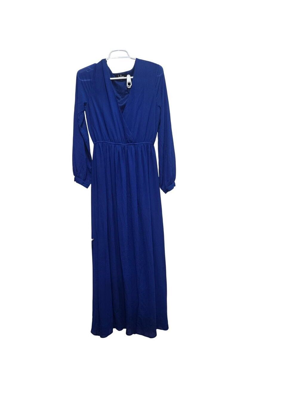 Lulus Wondrous Water Lilies Royal Blue Wrap Maxi Dress Medium